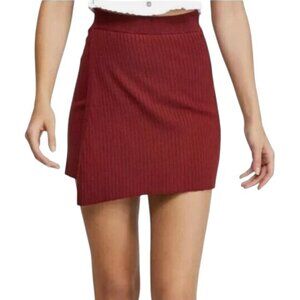 Free People Elastic Waist Rib Knit Mod Wrap Skirt in Wine Red
